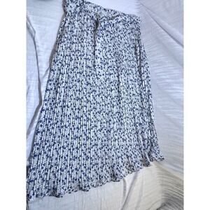 Alice Blue Floral Pleated Midi Skirt Womens XL Blue White Elastic Waist Belted